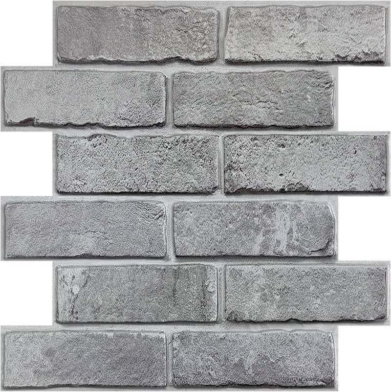 COMSTICKC 3D Gray Brick Wall Panel, Peel and Stick Brick Tiles, 10 Pcs of 12"X12", Small Size Thin PVC Faux Brick Self Adhesive Brick Wall Covering Fake Brick Paneling Background - Image 1